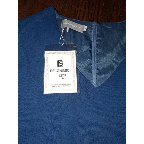 New Large Belongsci Blue Bell Sleeve VNeck Shift Mini Dress NWT - Picture 7 of 7